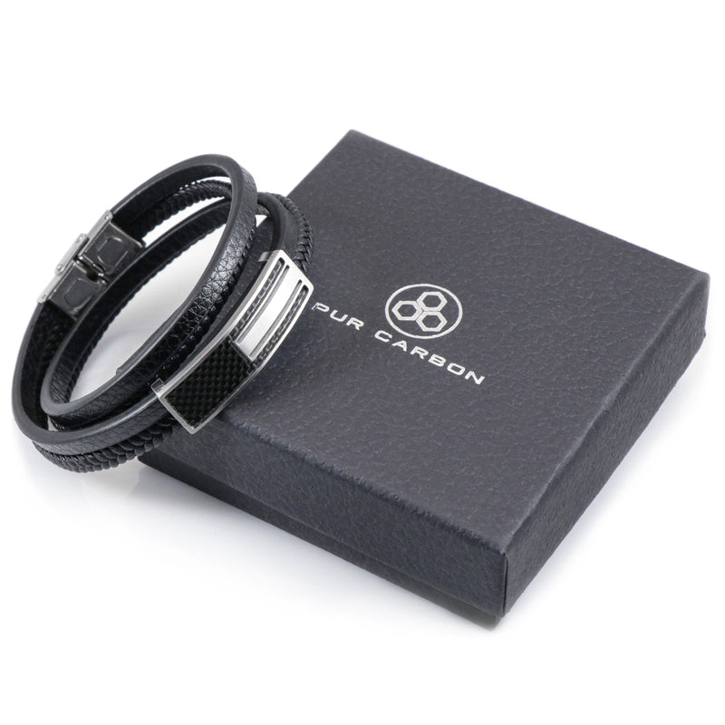 Leather Wrap Bracelet With Real Carbon Fiber Pur Carbon