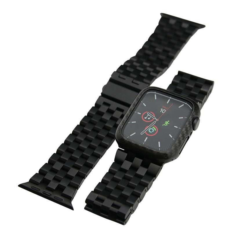 Black Carbon Fiber Stainless Steel Apple Watch Band Pur Carbon