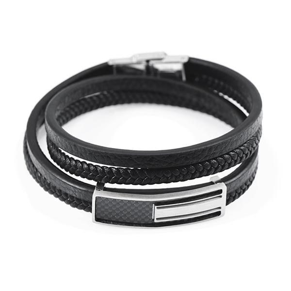 Wrap Leather Bracelet With Real Carbon Fiber Pur Carbon